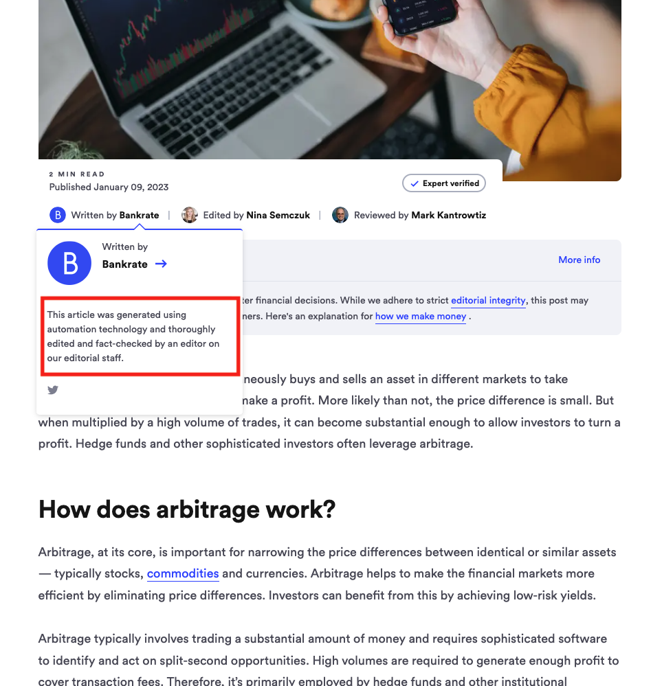 미국 기업 'Bankrate'의 AI통한 콘텐츠 제작 
 사례
